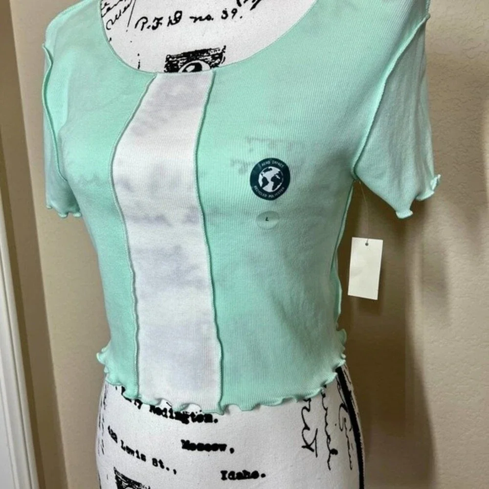 Aeropostale mint green  crop top lettuce hem baby tee top size L streetwear - Picture 5 of 16